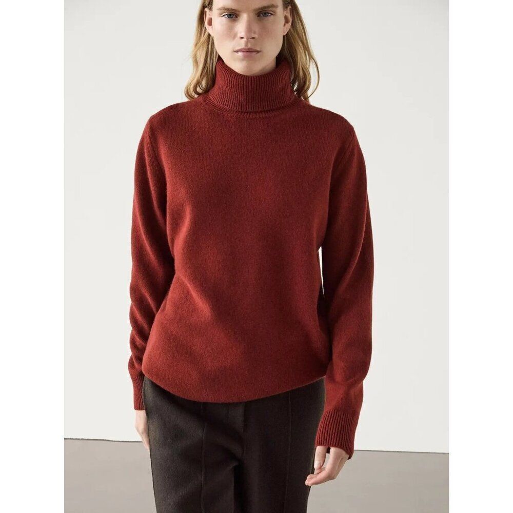 Massimo Dutti Womens Sweater Large L Red Turtle Neck Wool cashmere 5722/619 NWT